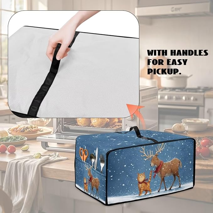 Air Fryer Toaster Oven Dust Cover Countertop Microwave Dust Cover Protector, Compatible with Convection Oven, L, 18.5 x 22.5 x 13 Inches, Reindeer Cat Christmas Decor