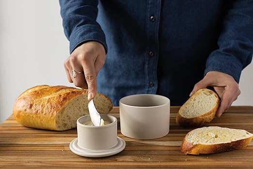Now Designs French-Style Stoneware Butter Crock for The Counter, Matte Natural
