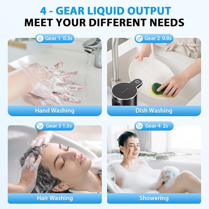 Fantictas Automatic Soap Dispenser Touchless Automatic Foam Soap Dispenser 380ML 4 Adjustable Levels 1200mAh Soap Dispensing Wall Mount for Kitchen and Bathroom,Black