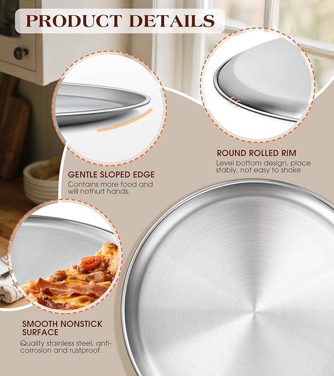 Yuiicaov Stainless Steel Pizza Pan 16 inch, Pizza Pan for Oven, Steel Pizza Tray, Thick Round Pizza Plate Pizza Baking Sheet, Easy Clean & Dishwasher Safe, Set of 1