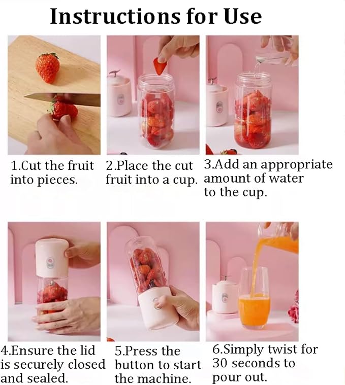 Plastic Portable Blender 4 Blade Personal Juicer USB-C Rechargeable For Shakes And Smoothies Juice 500 Ml / 11.9 Oz(1pcs)