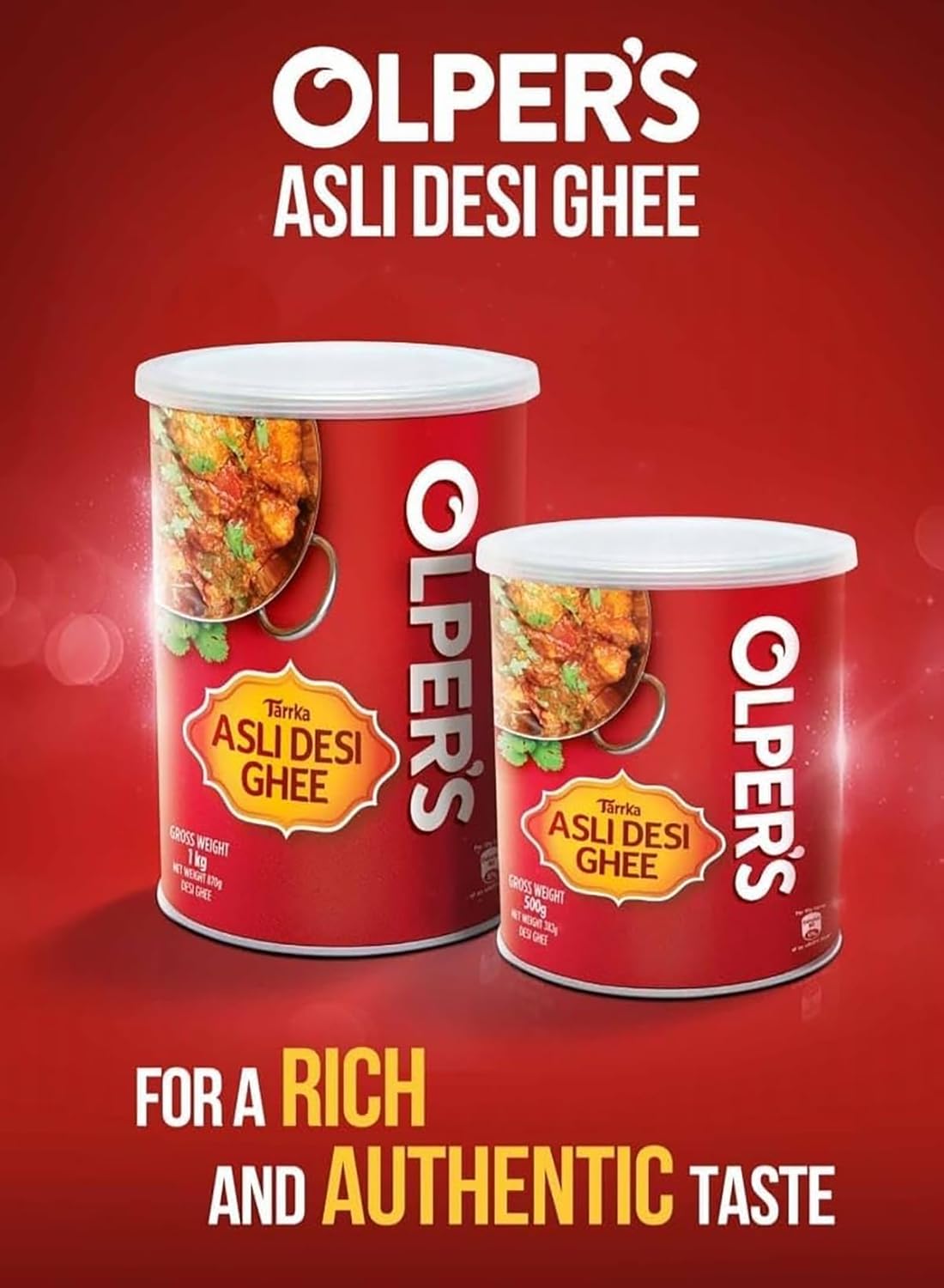Olper's Tarrka Asli Desi Ghee 1 kg (35.27 Oz) | Pack of 6 | Authentic Clarified Butter | Ideal for Sautéing, Roasting, Baking and Curries