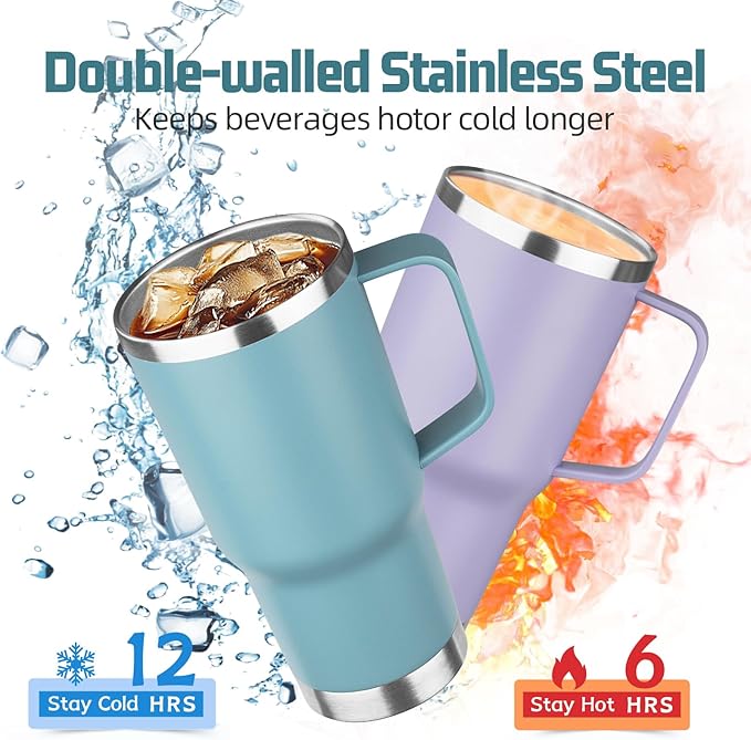 20 oz Tumbler with Handle Stainless Steel Insulated Coffee Mug Tumbler with Lid and Straw Double Wall Vacuum Insulated Coffee Mug Leak Proof Travel Mug Tumbler for Hot and Cold Drink (Mix Color-3)
