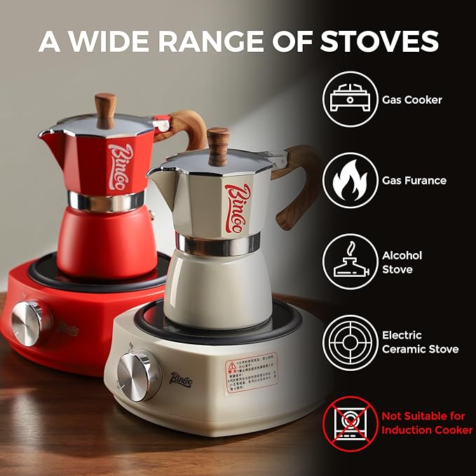 Espresso Maker Stovetop, Moka Pot 3 Cups, Espresso Pot Classic Italian Coffee Maker,Single Safety Valve (Black, 3 Cup)