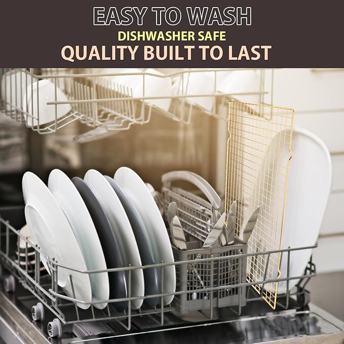 BRIOUT Cooling Rack for Baking, 16x10 Inches Baking Rack, Thick Wire Cookie Rack for Cooking, Roasting, Grilling, Drying, Oven Safe, Fits Half Sheet Pan, Gold