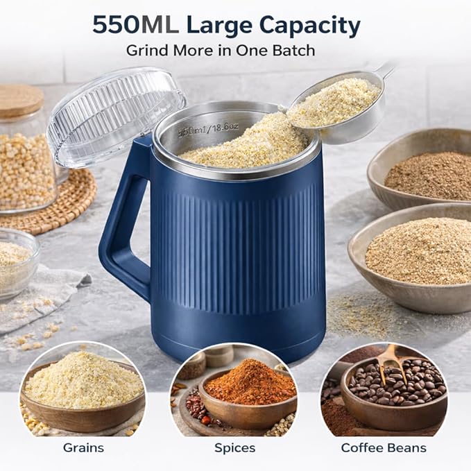 YZJSM Electric Coffee Grinder, 550ML Large Capacity Electric Blade Grinder with 8 Stainless Steel Blades, Multifunctional Grinder for Coffee Beans, Spices, Herbs, Grains & Baby Food﻿ (blue)