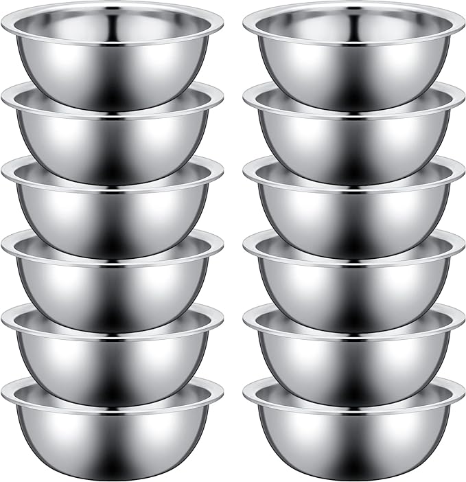 Pinkunn 12 Pcs Stainless Steel Mixing Bowls, Nesting Metal Salad Prep Bowls Bulk Reusable Baking Food Container Large Medium Small for Kitchen Hotel Restaurant Cooking, Silver (11 x 3.54 Inch)