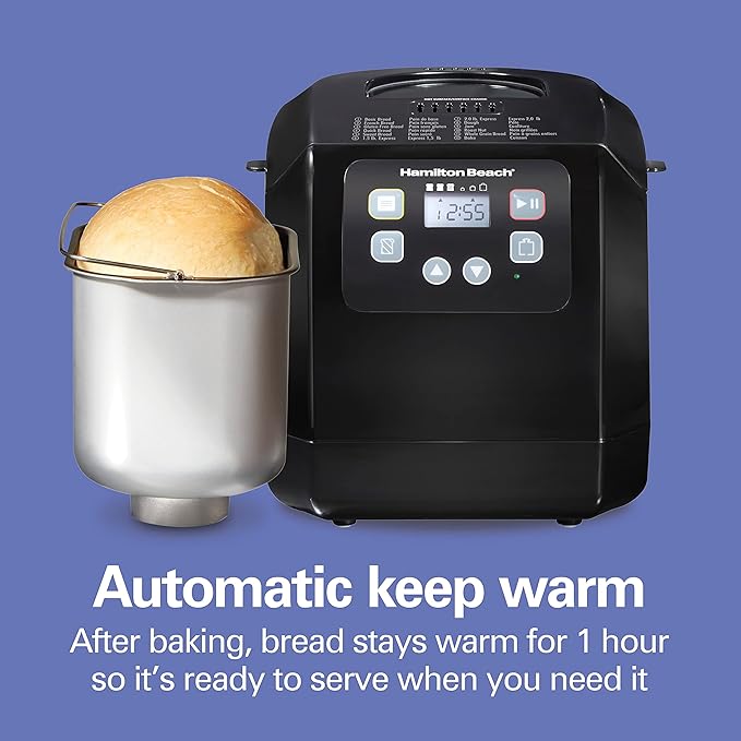 Hamilton Beach Automatic Bread Maker Machine, Digital, Programmable, 12 Settings + Gluten Free, PFAS-Free Nonstick Pan + Kneading Paddle, 2 lb Capacity, Black