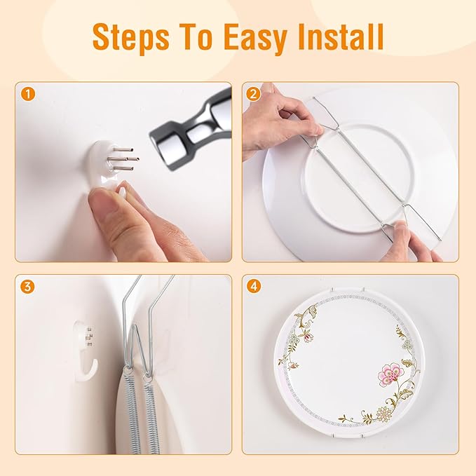 Plate Hangers for The Wall, Suitable for 16-20 inch Decorative Plate, Stainless Steel Wire Plate Holder with Wall Hooks and Rubber tip Protectors, Plate Hangers for Displaying Plates, Platter, Silver