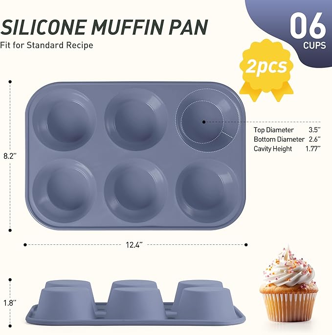 Socisen 2 Pack 6 Cups Silicone Jumbo Muffin Pan with Metal Reinforced Frame Silicone Molds for Baking Cupcake Cake Baking Pans Muffin Tin Tart Pans Baking Set for Easter Christmas holiday Cookie Tin