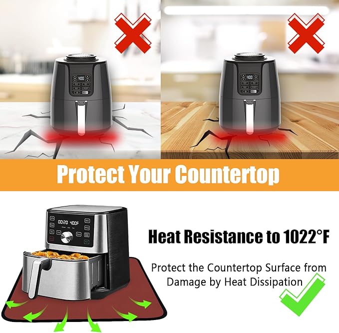 Red Heat Resistant Mat 12x14in, Hot Pads for Counter Top Heat Protection, Under Air Fryer Coffee Machine Mat, Appliance Protector Pad