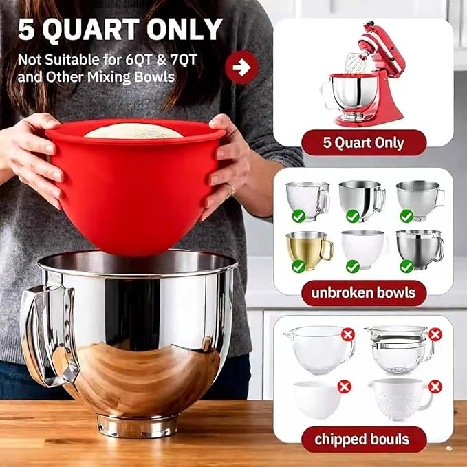 1PCS Silicone Bowl Liners with Lids,5Qt Tilt-Head Silicone Liners for Kitchenaid Stand Mixer,Odourless,Thicker, Cold/Heat-Resistant & Non-Stick, Easy Clean(Black)(with Oven mitts)