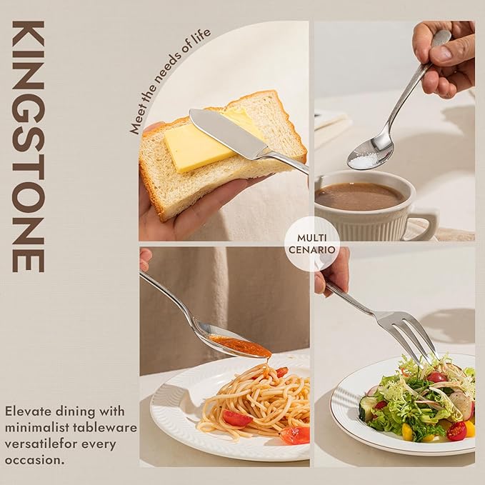 KINGSTONE Hammered 10-Piece Serving Utensil Set, 18/10 Stainless Steel Flatware for Catering, Party Include Spoons, Slotted Spoon, Fork, Butter Knife - Mirror Finish & Dishwasher Safe