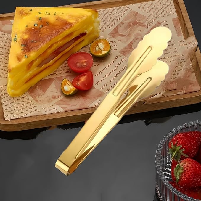 9 Inch Gold Cooking Tongs Set of 4, Stainless Steel Bread Salad Food Tong Serving Utensils for Buffet, Kitchen