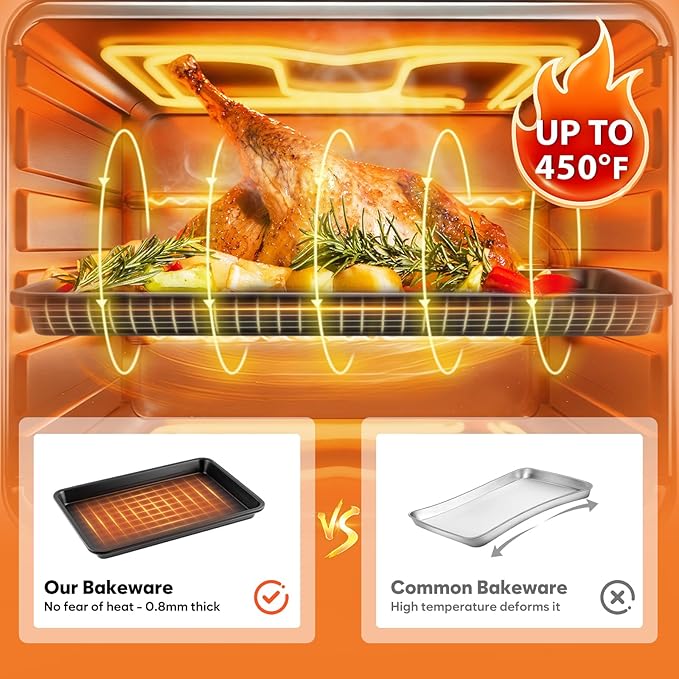 Nonstick Cookie Sheets for Baking with Cooling Rack Set of 4, 0.8mm Thick Heavy Duty Baking Sheets for Oven, Half/Quarter/Jelly Roll Pans Oven Trays, Baking Pan Set with Diamond Texture