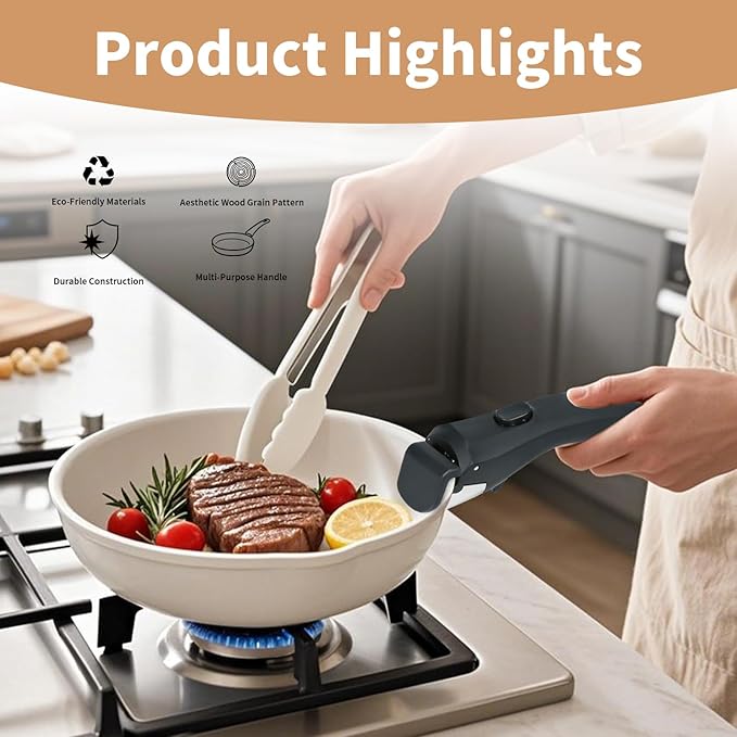 Removable Handle Black, Detachable Handle for Pots and Pans, Universal Cookware Handles, Compatible with Thin Edge Cookware, 2 Pack