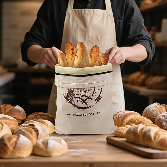Reusable Bread Bags for Homemade Bread, 2 Pack Beeswax Bread Bags for Sourdough, Cotton Linen Food Storage Bag to Keep Fresh - Extra Large with Zipper（Only One Bag Had Zipper) -17 x 13inch