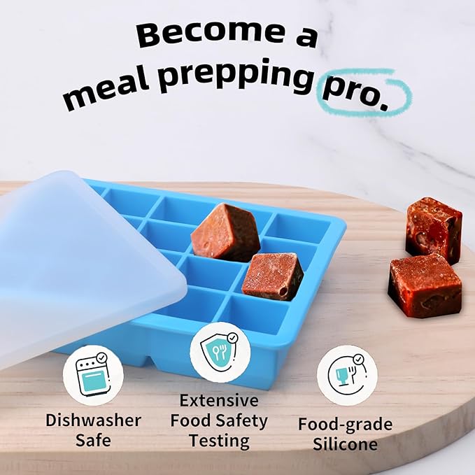 20 Section-0.5oz, Food Grade Silicone Ice Cube Tray Food Container with Airtight Locking Lid, Perfect for Storing Garlic, Herbs, Ginger, Pesto, Tomato Paste, Lemon Juice,Purees and More (Blue 4 Pack)