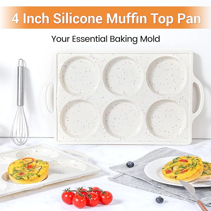 FUNBAKY Muffin Top Pan Non Stick, 4 Inch Metal Frame Silicone Egg Molds for breakfast sandwiches, Whoopie Pies, Egg Bites, English Muffins, 2 Pcs Confetti
