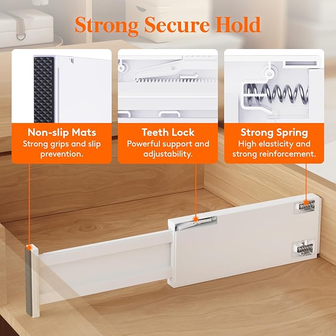 Lifewit 12 Pack 4" High Drawer Dividers 34-56cm/13.5-22" Adjustable Drawer Organizer for Clothes/Utensils, Expandable Drawer Separator in Dresser/Kitchen/Bedroom/Office Organization & Storage White