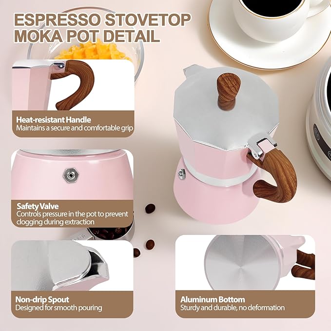 Aluminum 9 Cup 450ml Moka Pot Express Coffee Maker Stovetop Espresso Colorful Coffeemaker Italian Classic Style Brewing Greca Cafe Mocha Machine for Cafeteras Lover Camping Travel and Home Use 15oz