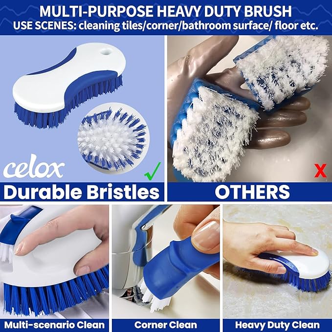 CELOX Kitchen Scrub Brush Set with Ergonomic Handle, Deep Cleaning Brushes, Include Dish Brush (Blue White)