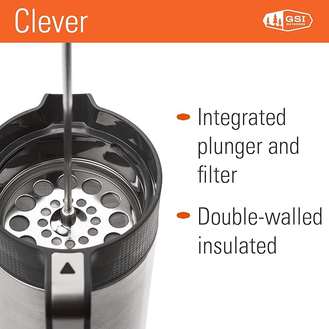 GSI Outdoors Glacier Stainless JavaPress, 30oz French Press Coffee Mug for Camping