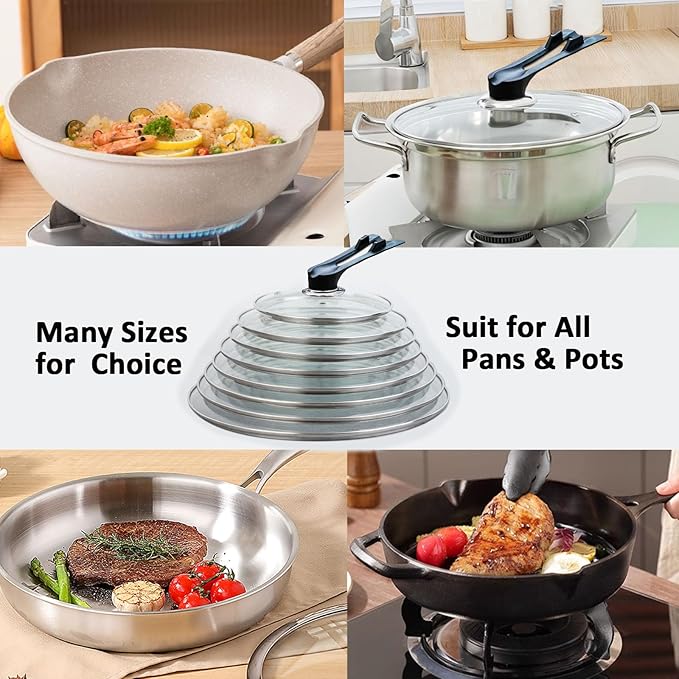 Glass Lid For Pots, Pans and Skillets, Round Tempered Clear Glass Cover Replacement with Steam Vent, Heat Resistant Handle, 11″, 12″, 12.5″, 13.5″ And 14″,14 Inch Fit Inner dia 14.1″-14.5″
