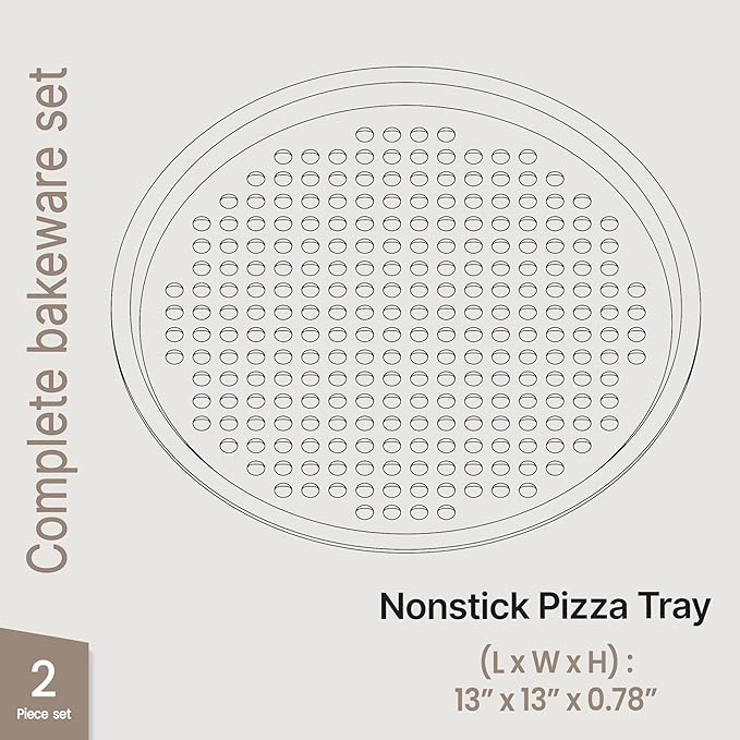 Bakken Pizza Baking Pan - Round Perforated Carbon Steel Pan with Non-Stick Marble Coating, Oversized Silicone Handle, Dishwasher Safe, High-Temperature Resistant, Durable & Easy Cleanup - Blue, 2 Pack