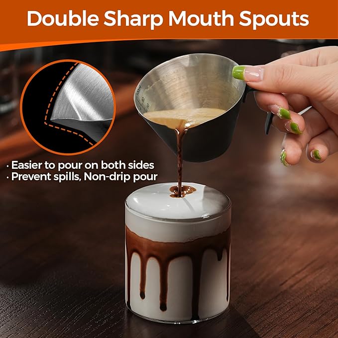 Cold Brew Coffee Maker 1.4L/48oz with Extended Filter & 2 Pcs Stainless Steel Espresso Cup (Black), Coffee Brewing Set with Cleaning Brush, Stirring Spoon & 3.4oz/100ml Dual Scale Measuring Cup