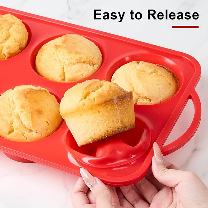 Puyeipt 2 Pack Jumbo Muffin Pans with Metal Frame, 6 Cup Large Cupcake Molds with Handles, Silicone Egg Bite Baking Trays, BPA Free & Non-Stick