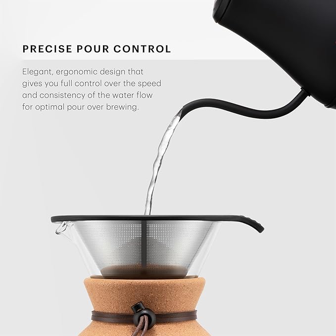 Bodum 27oz Bistro Gooseneck Electric Water Kettle,Pour Over Coffee & Tea,Stainless Steel,Matte Black,(Pack of 4)