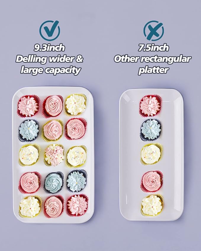 DELLING 16 Inch Large Serving Platter Set of 3, White Porcelain Platters for Serving Food - Rectangular Serving Trays for Party Entertaining, Oven Safe to 590°F, Dinnerware