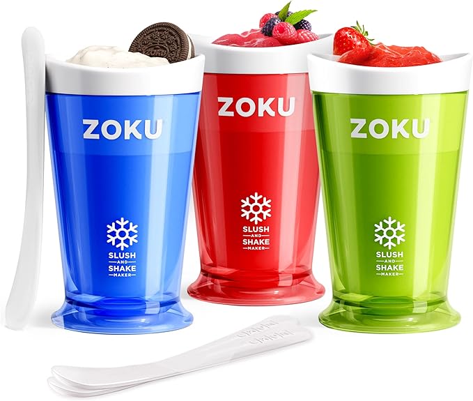 ZOKU Original Slush and Shake Maker, Slushy Cup 3 Pack for Quick Frozen Homemade Single-Serving Slushies, Fruit Smoothies, and Milkshakes in Minutes, Blue/Red/Green Set of 3
