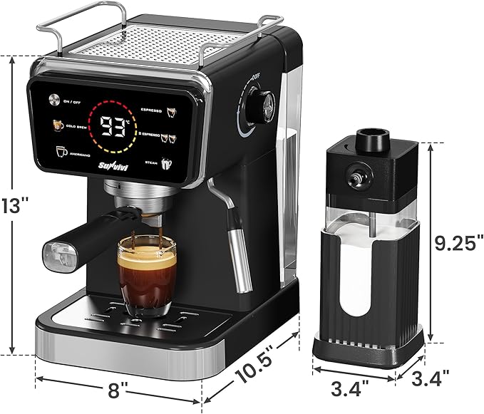 SUNVIVI 20 Bar Espresso Machine for Home and Office, 3-in-1 Iced Coffee Maker with Milk Frother, Espresso Shot & Iced Coffee, LED Touchscreen, 52OZ Removable Water Tank, Professional Coffee Brewing