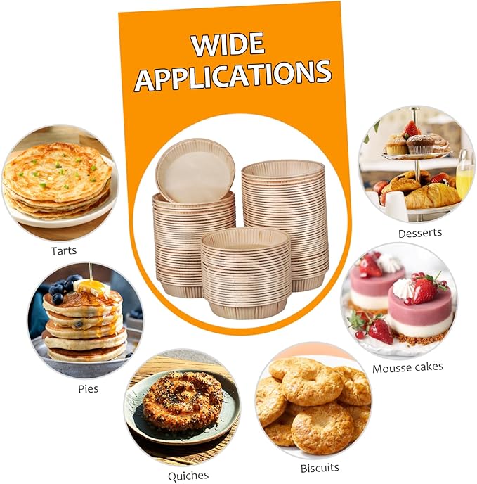 200pcs Round Bottom Tart Pans Mini Tart Pans for Baking Oven Microwave Safe Non-stick Baking Cups
