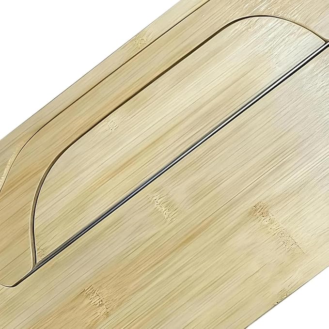 Bread Slicer for Homemade Bread, Manual Bow Knife and Cutting Board Set with Crumb Tray, Sourdough Loaf Slicer for Left & Right Handed Home Bakers, Wooden Board Design(Bamboo)