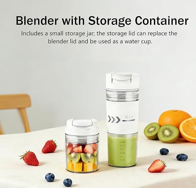 Portable Blender, Cordless, 24 oz Personal Blender - Small Shakes and Smoothie Maker,Mother‘s Day, BPA Free,USB-C Rechargeable (White), Great Gift-Women,Gym Goers,Office Workers & Smoothie Lovers
