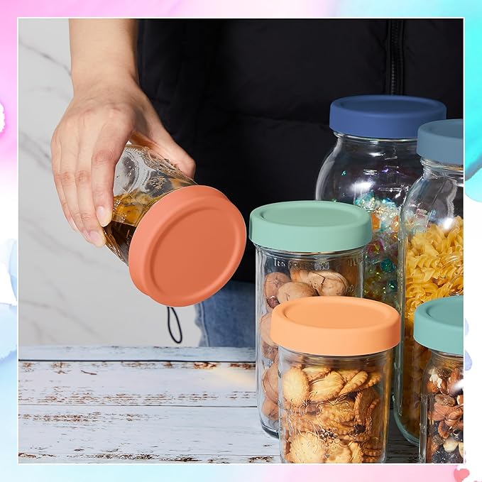 Teenyyou 6 Pcs Silicone Wide Mouth Lieds for Mason Jar Thickened Leakproof Lid for 70 mm All Wide Mouth Mason Jars, Reusable Large Canning Jar Caps Christmas Housewarming Gift (Vintage Color)