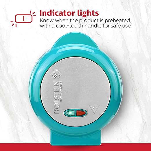 Holstein Housewares Stainless Steel 2 Section Omelet & Frittata Maker, Non Stick Coating, Easy To Clean, Indicator Lights, Compact Storage, Prepare Versatile Recipes in Minutes. 2 Portions, Teal