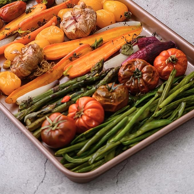 HAPPIELS Nonstick Baking Sheet Set of 2 | PFOA & BPA Free Non Toxic Carbon Steel Cookie Sheets | Best Non Stick Oven Cooking Pans & Half Sheet Pan | Best Nontoxic Baking Trays 18 Inch