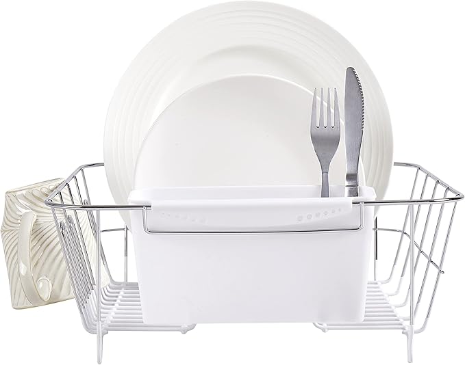 Sweet Home Collection 2 Piece Dish Drying Rack Set Drainer with Utensil Holder Simple Easy to Use Fits in Most Sinks, 14.5" x 13" x 5.25", White (Pack of 12)
