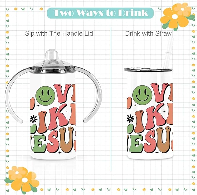 12 Oz Sublimation Sippy Cup Tumblers 8 Pack With Handle, Straight Sublimation Blanks Kids Tumbler, Stainless Steel Todder Water Bottle