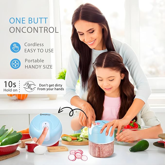 EASYSPEED Electric Garlic Chopper 1Cup, Mini USB Charging Wireless Food Processor with 304 Stainless Steel, 3 Sharp Blades, Portable Kitchen Meat Grinder for Onion, Garlic, Ginger, Baby Food