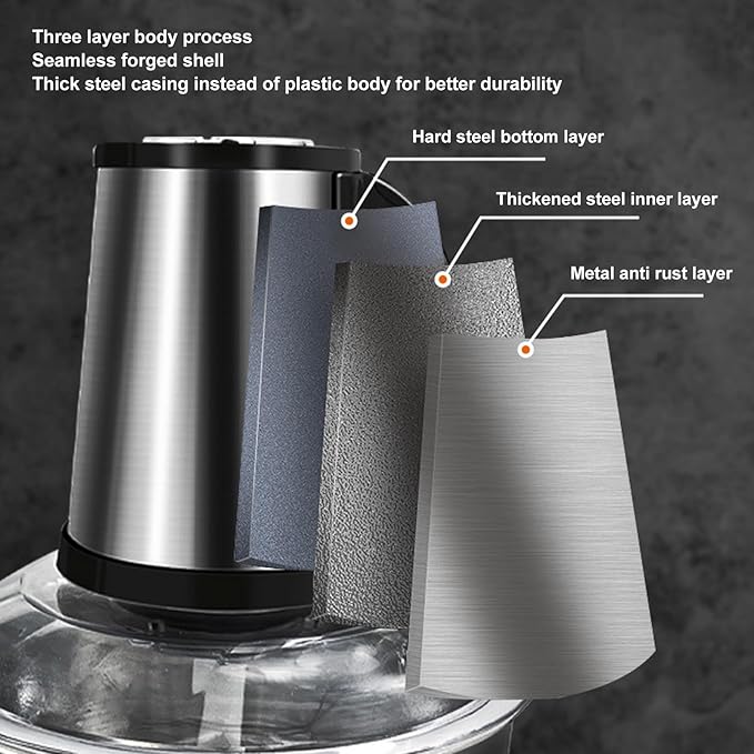 5L Stainless Steel Food Processor Electric Food Chopper with 5 Blades High Capacity Meat Grinder for Vegetables Garlic Nuts
