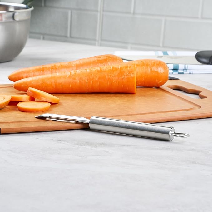 Restaurantware Stainless Steel Straight Vegetable Peeler - German Standard - Double Edged Kitchen Peeler Dishwasher Safe, Sharp Blades - Potato Peeler for Potato, Apple, Cucumber