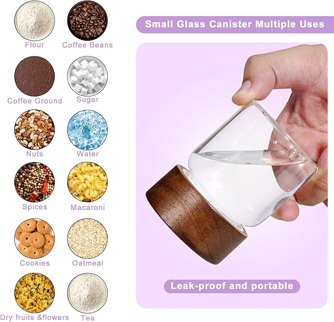 4 oz Glass Spice Mason Jars with Screw Wood Lid 8 pcs Airtight Small Glass Jars Seasoning Herb Containers Food Storage Canister for Sugar Coffee Bean Ground Pantry Cookies Salt (4oz(118ml)*8 pack)