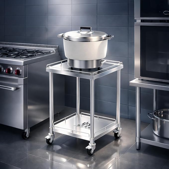 PANTIN® 24" x 24" Stainless Steel Rice Cooker Stand and Cart with Wheels & Brakes, Work Stand & Adjustable Undershelf for Commercial Food Warmer, Large Rice Cookers, PRCWT-2424