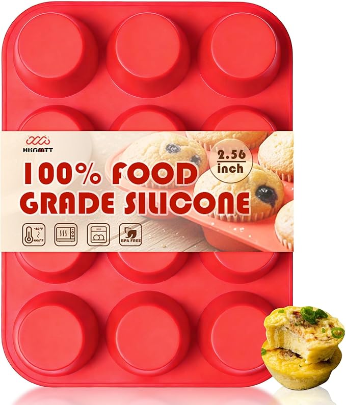 HKNMTT Silicone Muffin Pan for Baking, Cupcake Egg bites Brownie Mold 12 Cup Regular Size, Oven Safe BPA Free kitchen Appliances