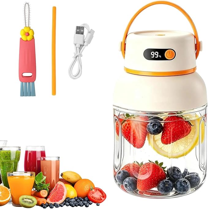 Portable Electric Juicer Cup with Zero Cord Hasslem, USB-C Rechargeable Electric Blender with Straw, Easy Clean & Leakproof, Wireless Juicer Cup for Home Gym Office Outdoor (1200ml)